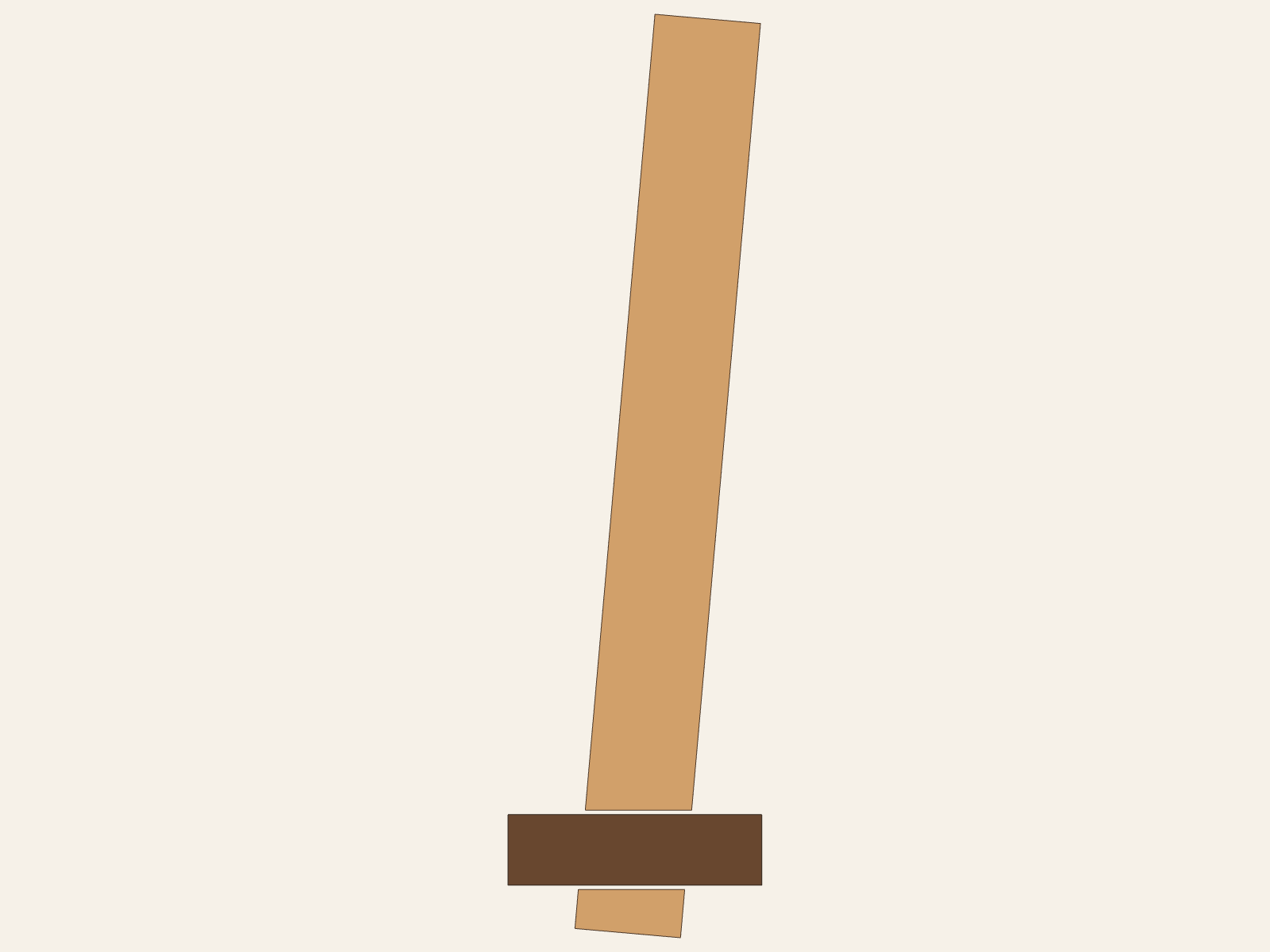 Model-derived section showing the tilted C board, 9/16-inch angled through-bore, and straight dowel passing through it without glue at C.