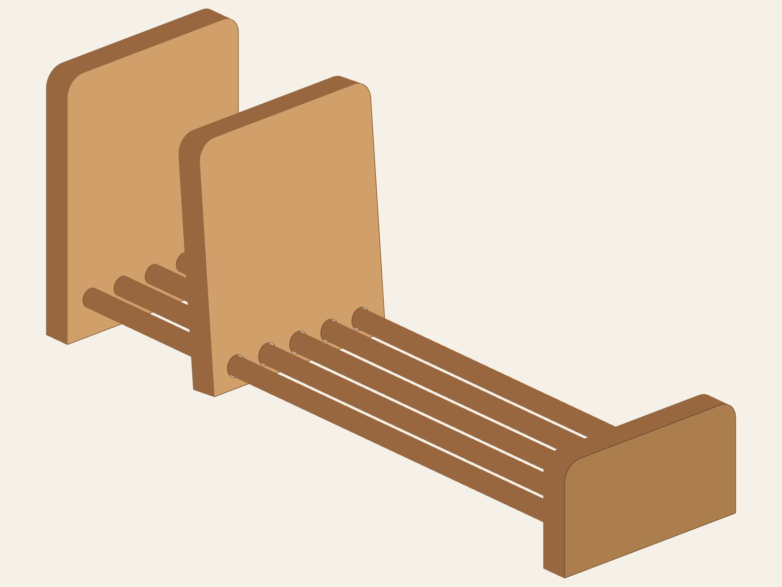 The same eight source-derived solids with the adjustable C end at one selected position, 4.5 inches from A's inner face.