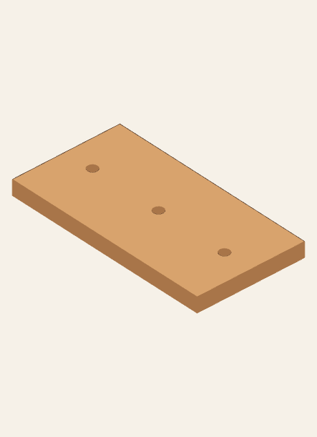 The Flower Box bottom board by itself with three actual approximately half-inch through-holes. Their spacing is schematic and is not a plan dimension.