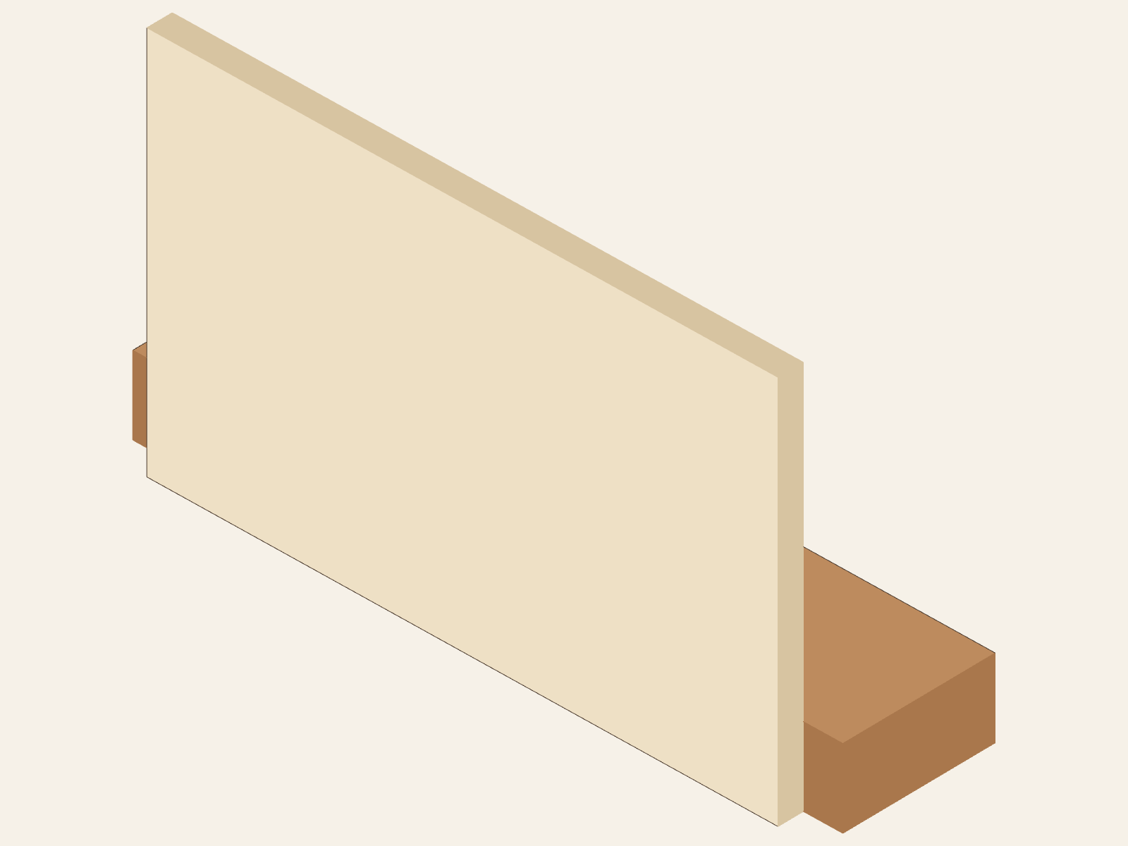 Solid upright panel touching the lower support, before fastening; the block is omitted to make this contact easy to see.